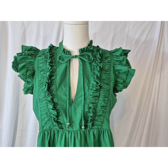 Carolina Constas Womens Designer Green Ruffled V-neck Shift Dress Small - Picture 3 of 7